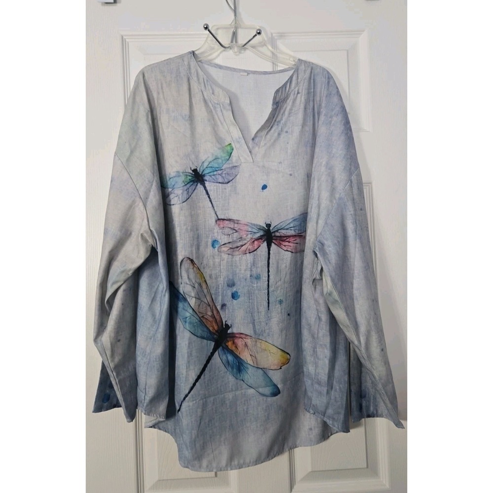 Womans Unbranded Womans Plus Size 3XL Long Sleeve Vneck Blouse Butterfly Pattern